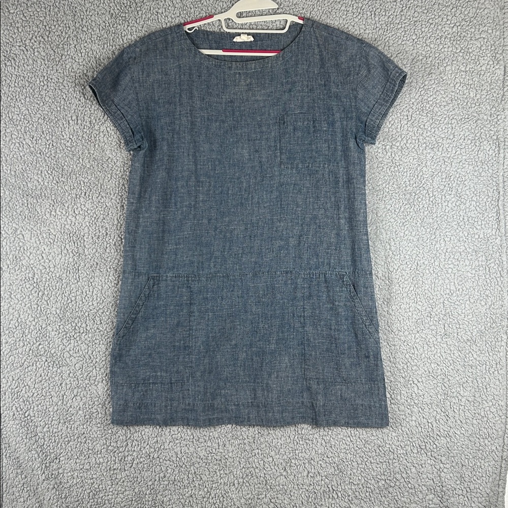 EILEEN FISHER Relaxed Blue Chambray Shift Mini Dress Women’s Size L